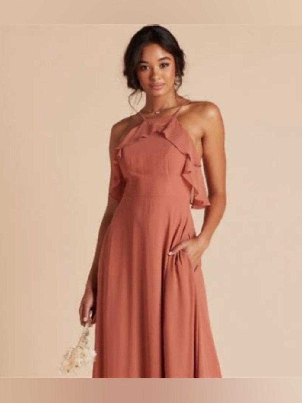 Jules Ruffled Sleeveless Dress in Terracotta